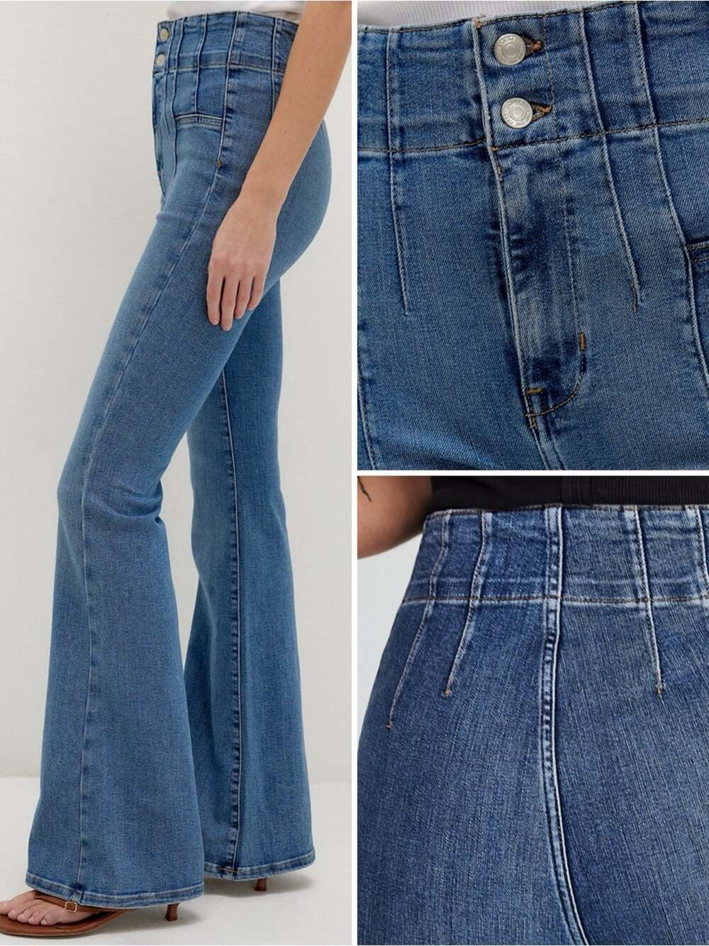 We The Free $110 Jayde Flare Stretch Jeans Sunburst Blue Festival 25” W INS 32”